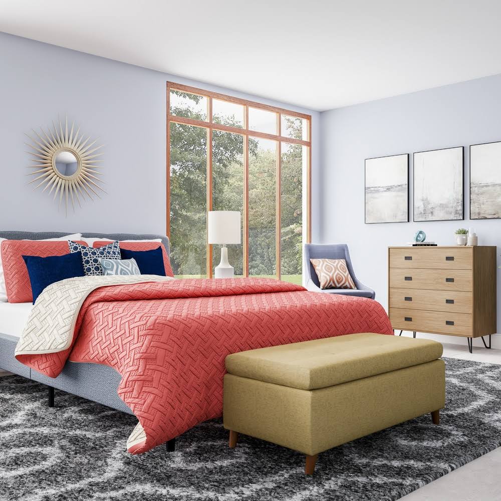 Light Blue Storage Ottoman Bench Q4978