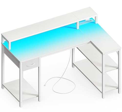 47 inch Reversible L Shaped Desk with LED Lights & Power Outlets Z696579
