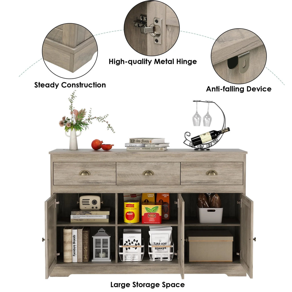 White 3 Drawer 3 Door Sideboard Storage Cabinet B305513