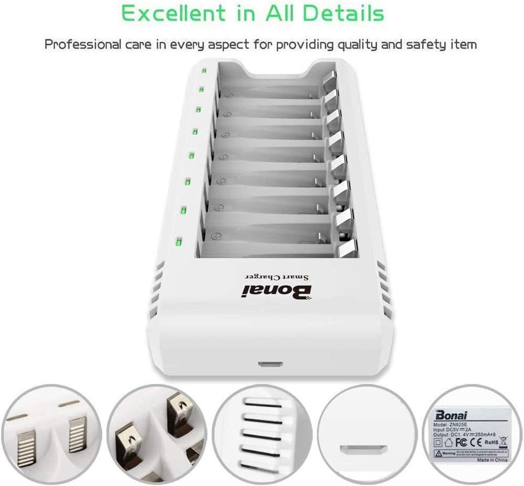 AA Rechargeable Batteries with Charger 8 Pack 2800mAh Ni-MH AA Set H273743