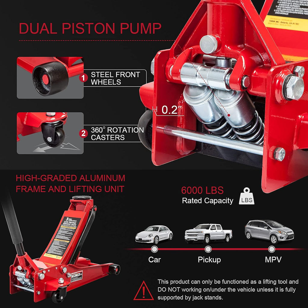 3 Ton Hydraulic Steel Floor Jack with Dual Piston Quick Lift Pump J9501