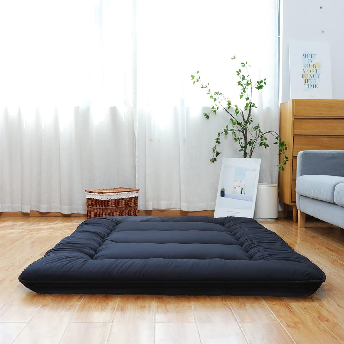 Japanese Floor Mattress Foldable Roll Up Tatami Mat with Washable Cover C590751