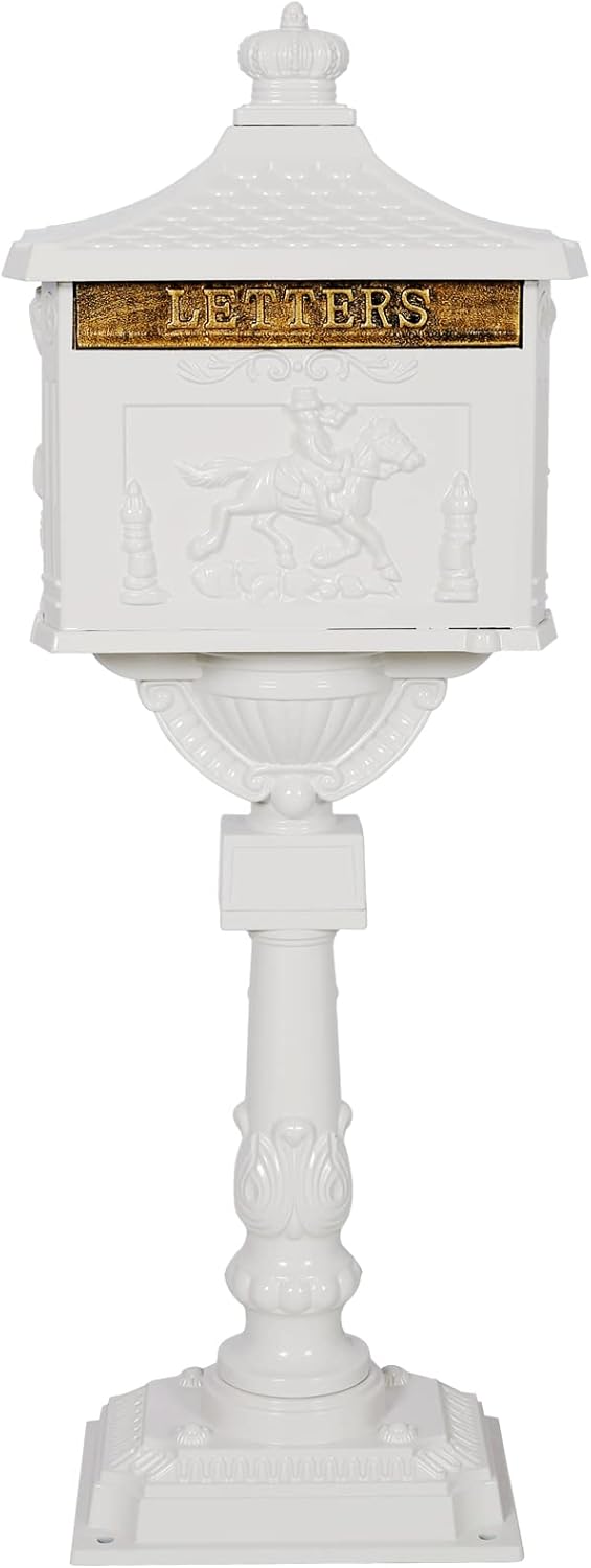 White Cast Aluminum Mailbox with Post and Locking Keys T9038