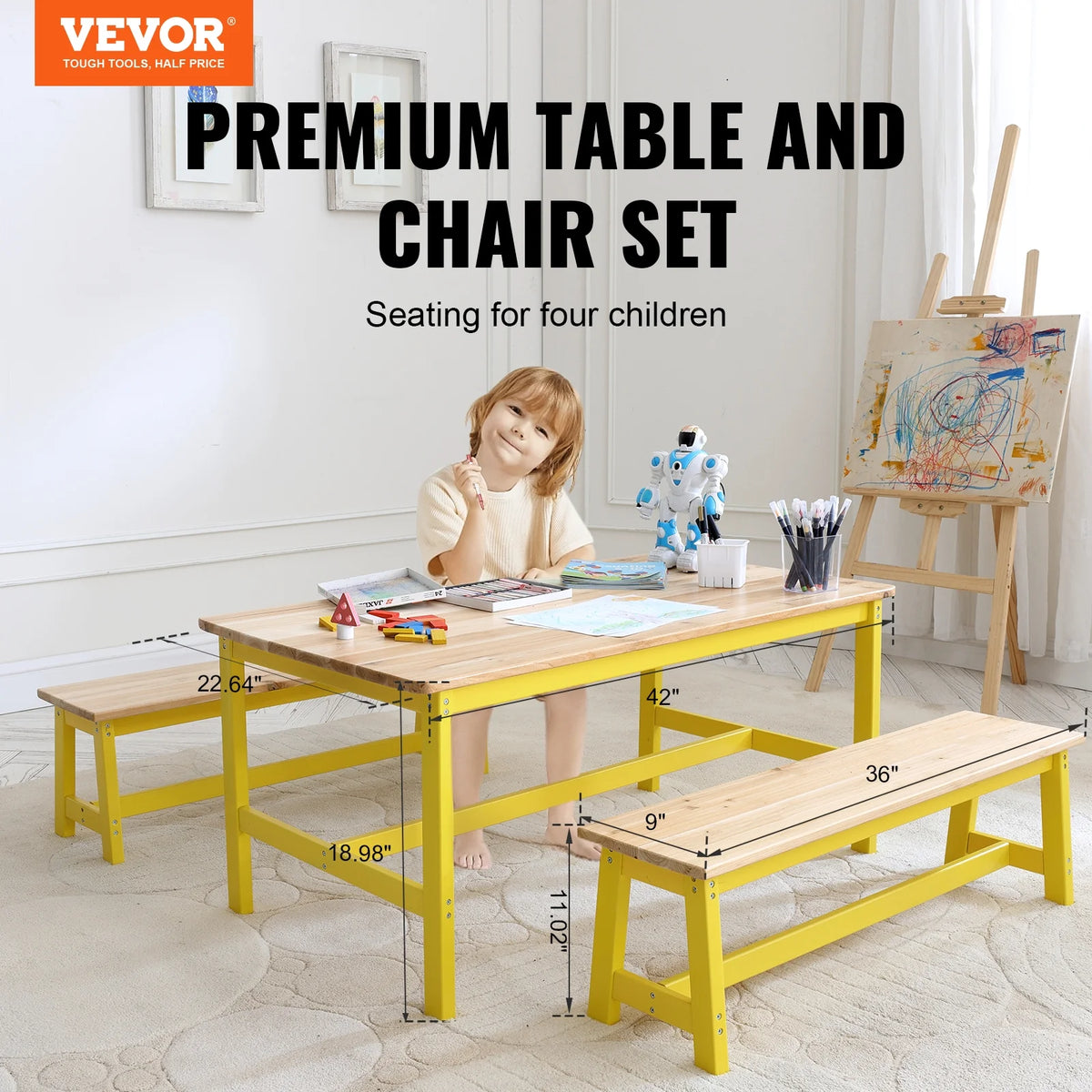 Kids Table and Bench Set of 3 V599