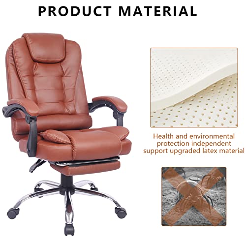 Big and Tall Office Chair with Foot Rest, Ergonomic Executive High Back Reclining Leather Computer Chair (Brown) Y403376