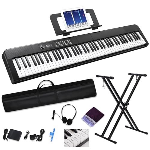 88 Key Semi Weighted Digital Piano with Music Stand, Sustain Pedal, Bluetooth, Carrying Case, Headphones Q164689