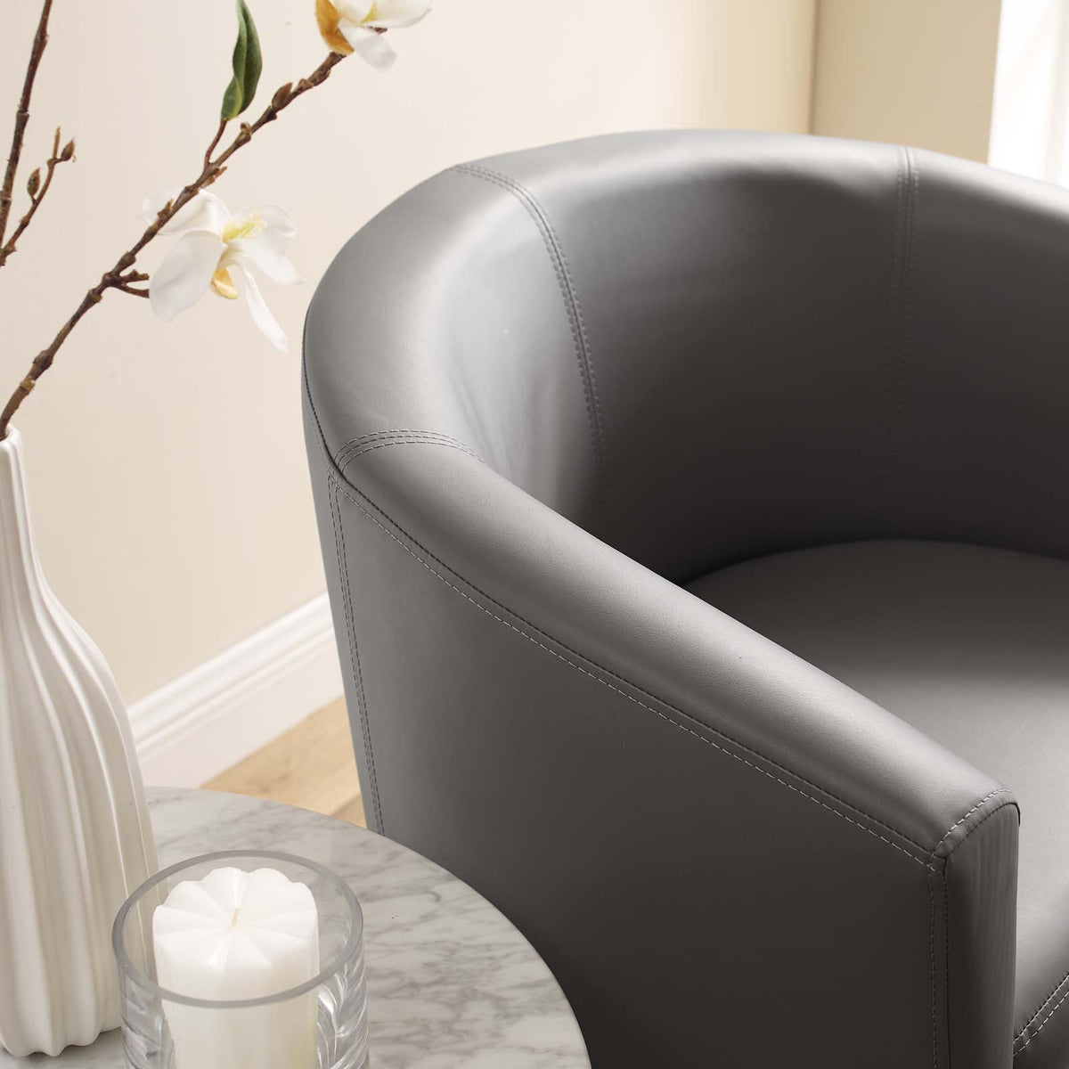 Grey Faux Leather Armchair and Ottoman A673