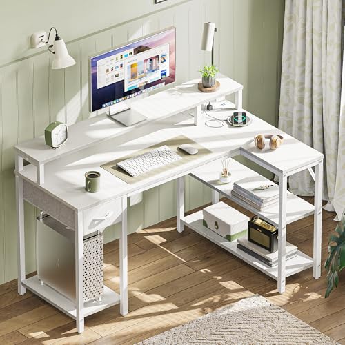 47 inch Reversible L Shaped Desk with LED Lights & Power Outlets Z696579