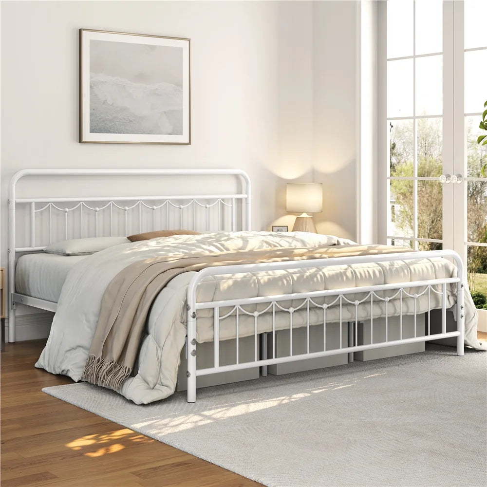 Queen Matte Black Metal Platform Bed Frame with Headboard and Footboard Z42818