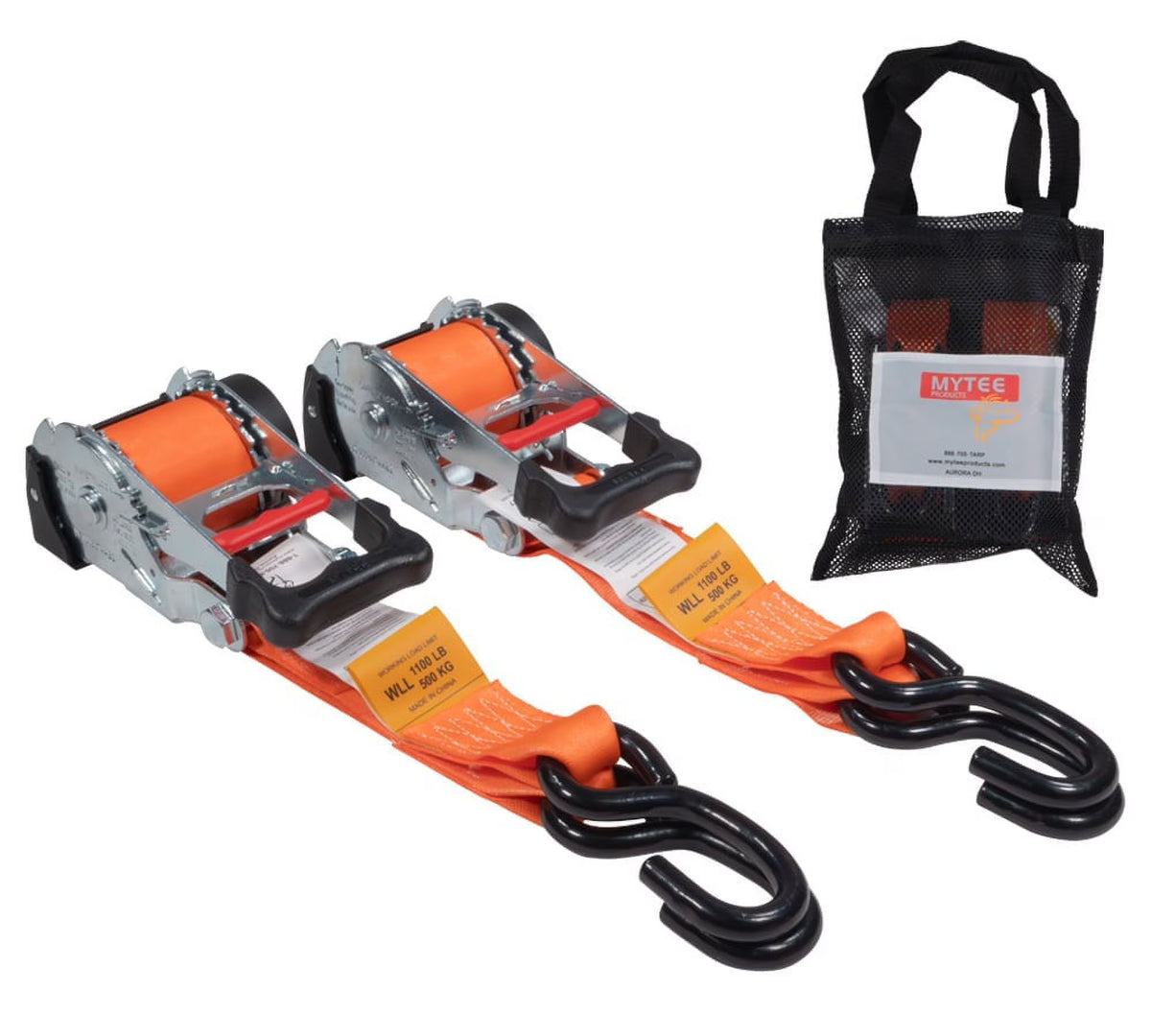 (2 Pack) Orange 2" x10' Auto Retract Ratchet Straps with Zinc Coated S Hook Tiedowns I8848