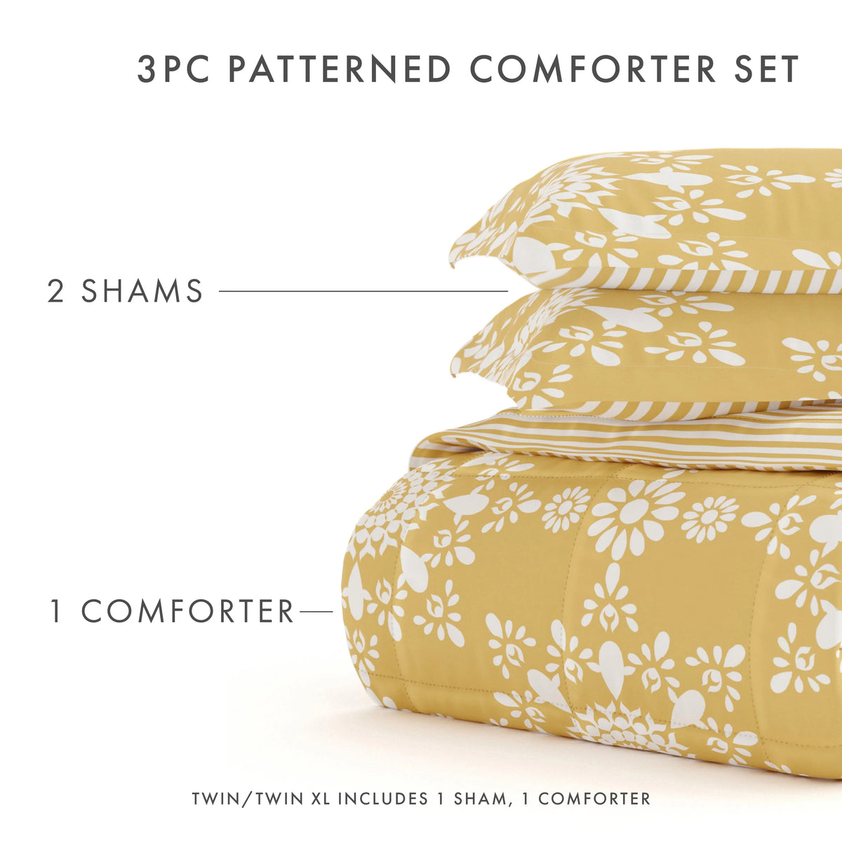 3-Piece Yellow Daisy Reversible Comforter Set D50812