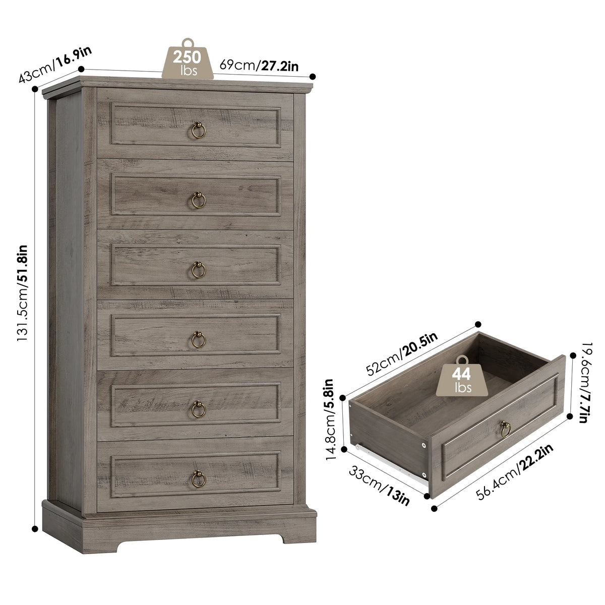 White 6 Drawer Wood Dresser G70973