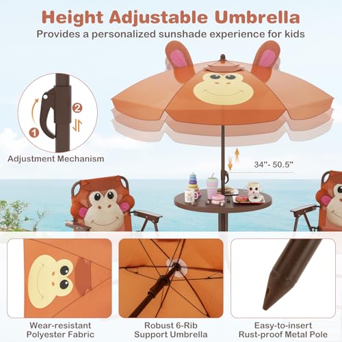 Kids Picnic Table with 2 Folding Chairs and Adjustable Umbrella O58405