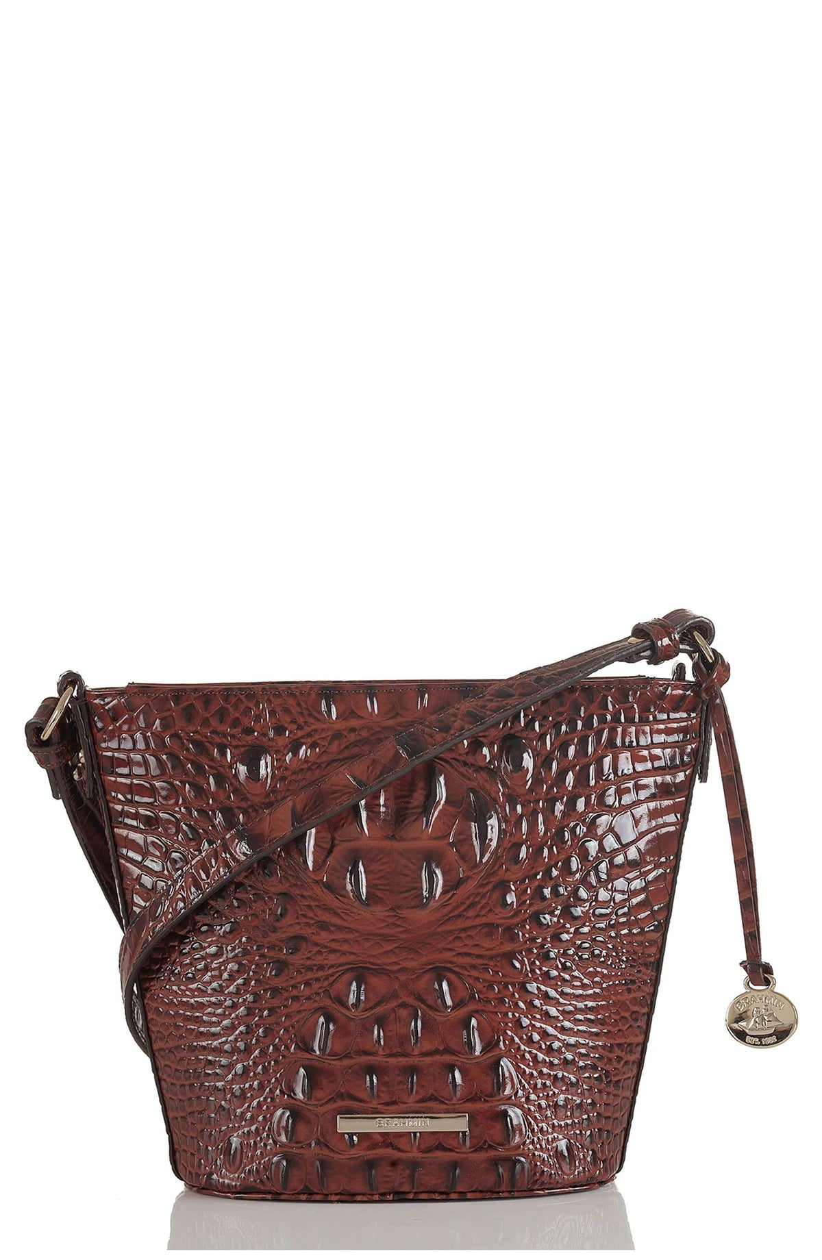Pecan/Gold Embossed Leather Mini Crossbody U25708