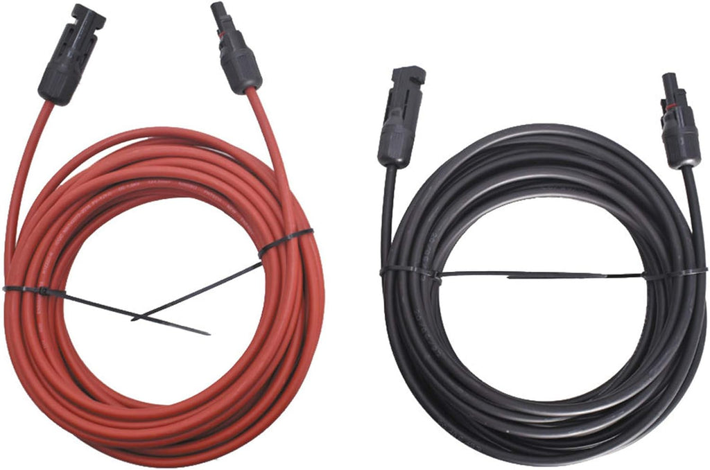 15FT 10AWG Black + Red 10 Gauge Solar Panel Extension Cable with Female and Male Connector, Pack of 2 P320031