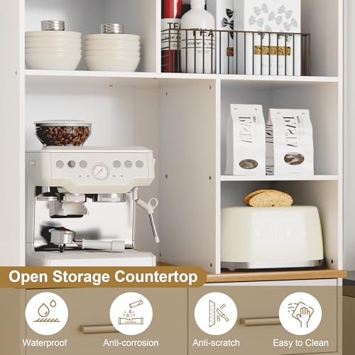 White 72'' Tall Kitchen Pantry Cabinet with Microwave Stand A48270