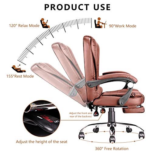 Big and Tall Office Chair with Foot Rest, Ergonomic Executive High Back Reclining Leather Computer Chair (Brown) Y403376