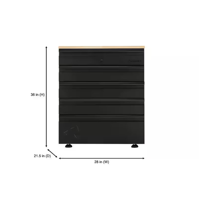 Heavy Duty 18-Gauge Steel 5-Drawer Black Garage Base Cabinet L4911