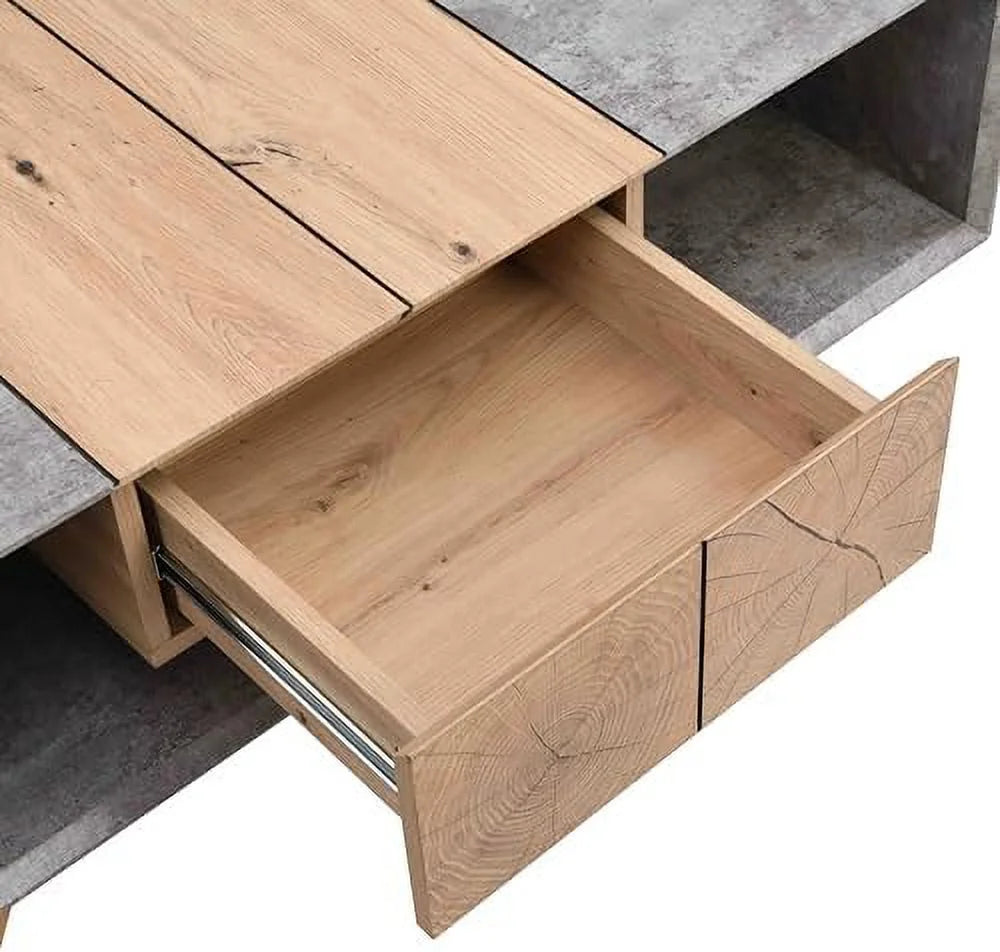 Chinese Style Faux Rattan Double-Layer Solid Wood Coffee Table Q1879