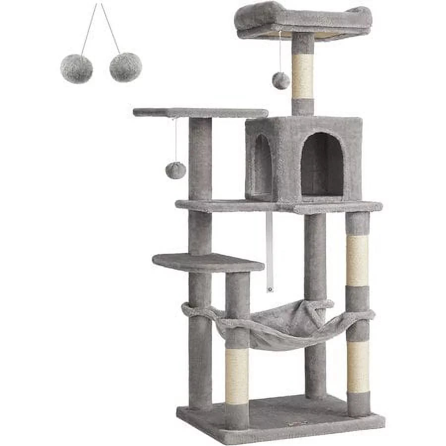 Light Gray Cat Tree with Scratching Posts Hammock A69456