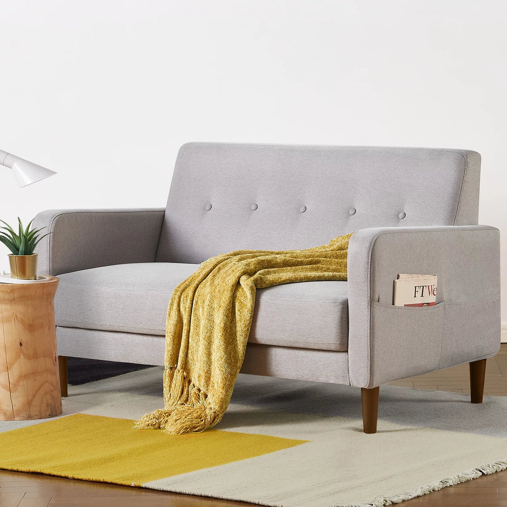 Light Grey Fabric Loveseat with Armrest Pockets L295