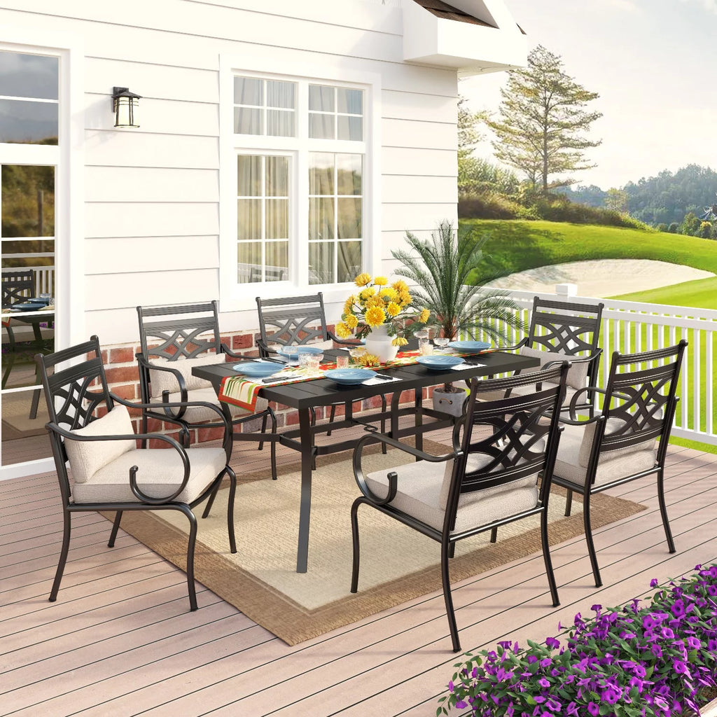 7-Piece Metal Outdoor Dining Set with Cushioned Armchairs Y290