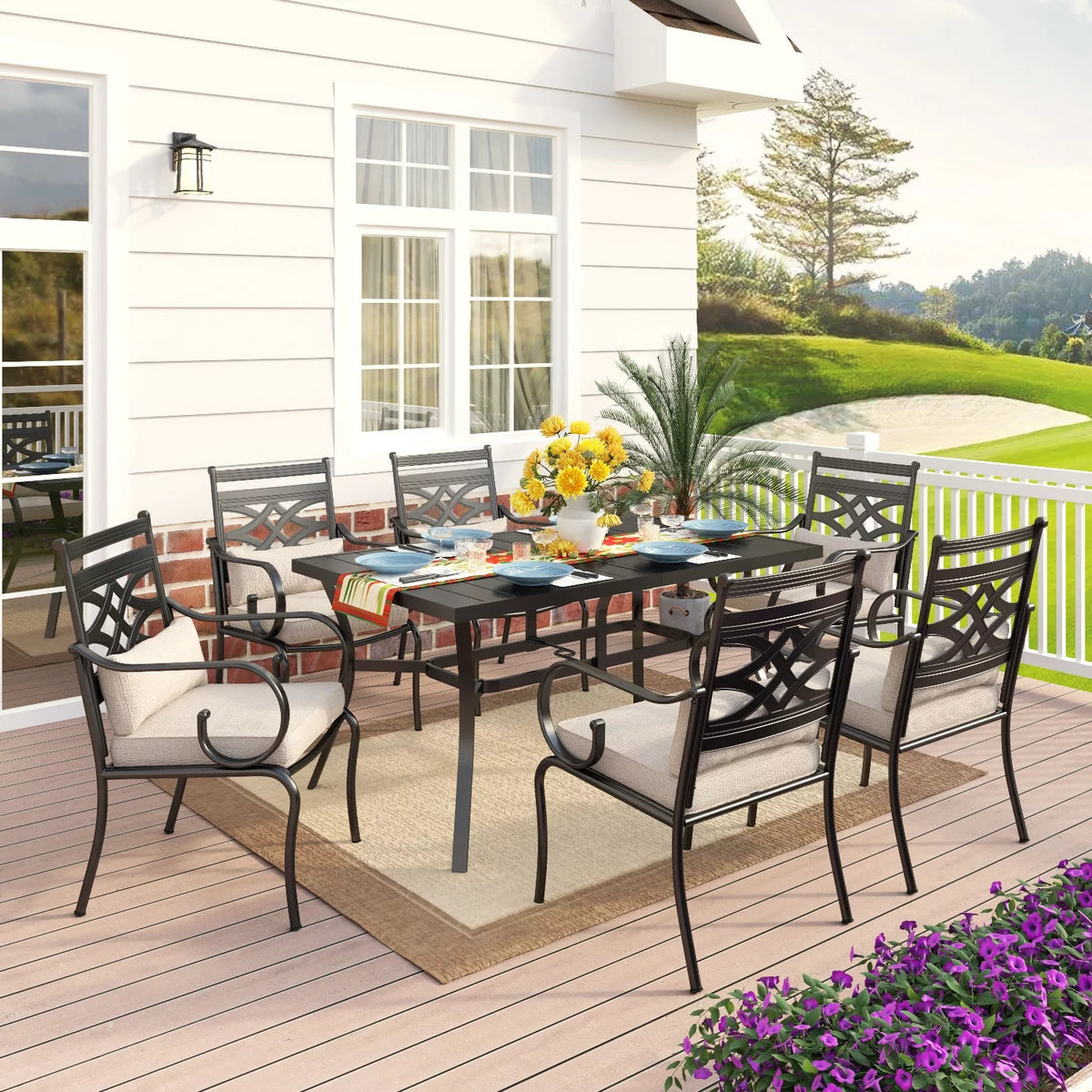 7-Piece Metal Outdoor Dining Set with Cushioned Armchairs Y290