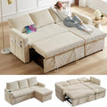 Beige Corduroy L Shaped Sleeper Sofa with Storage Chaise R116