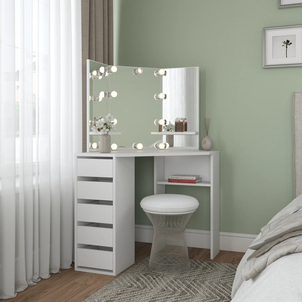 Corner Makeup Vanity Desk with 5 Drawers K41276