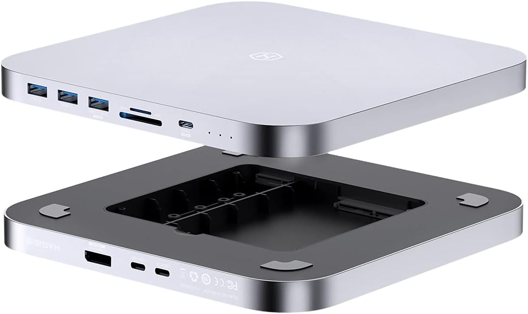 USB-C Hub with Hard Drive Enclosure, SATA, USB 3.0, SD/TF Card Reader, USB 2.0 Ports for Mac Mini (Silver) E37581
