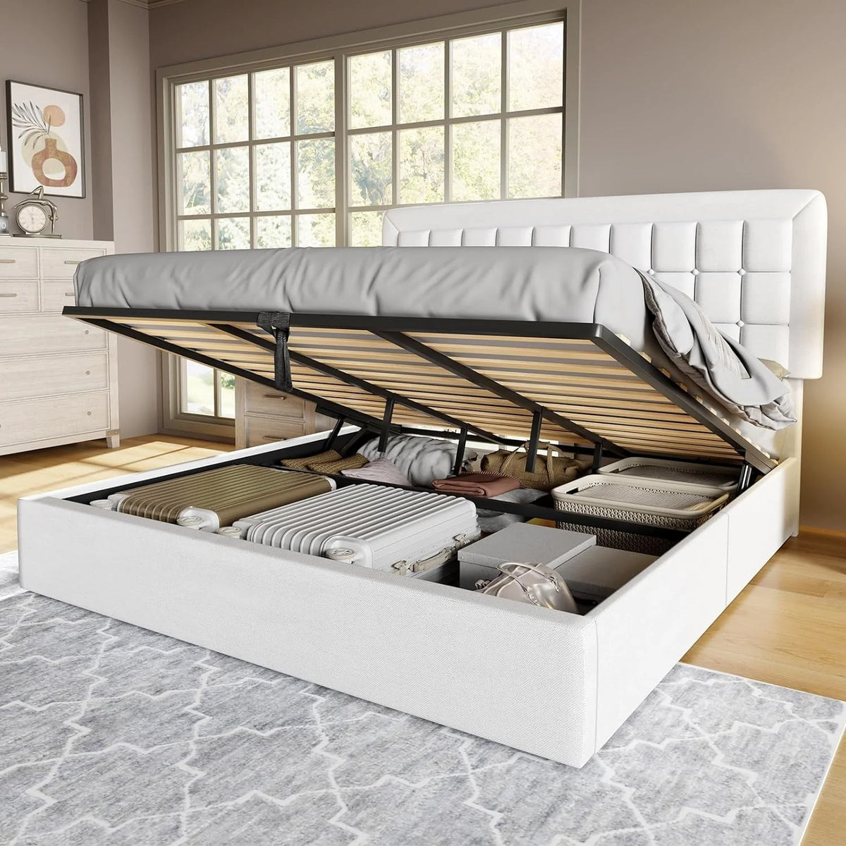 King Size Lift Up Storage Upholstered Platform Bed Frame K59391