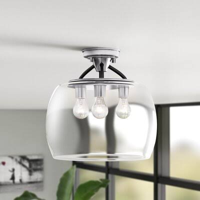 3 - Light 13.5x22 Semi Flush Mount Fixture Black/Satin Nickel F330823