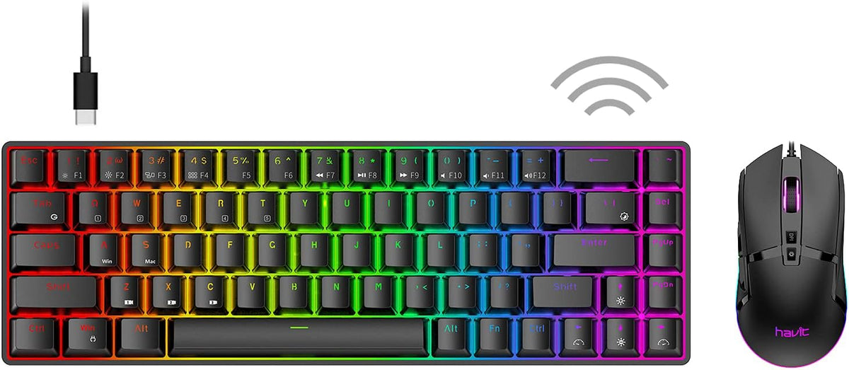 60% Wireless Mechanical Keyboard and Wired Mouse, Bluetooth 5.1 & Type C Wired 68 Keys Gaming Keyboard Brown Switch, Programmable Gaming Mouse (Black) S8643