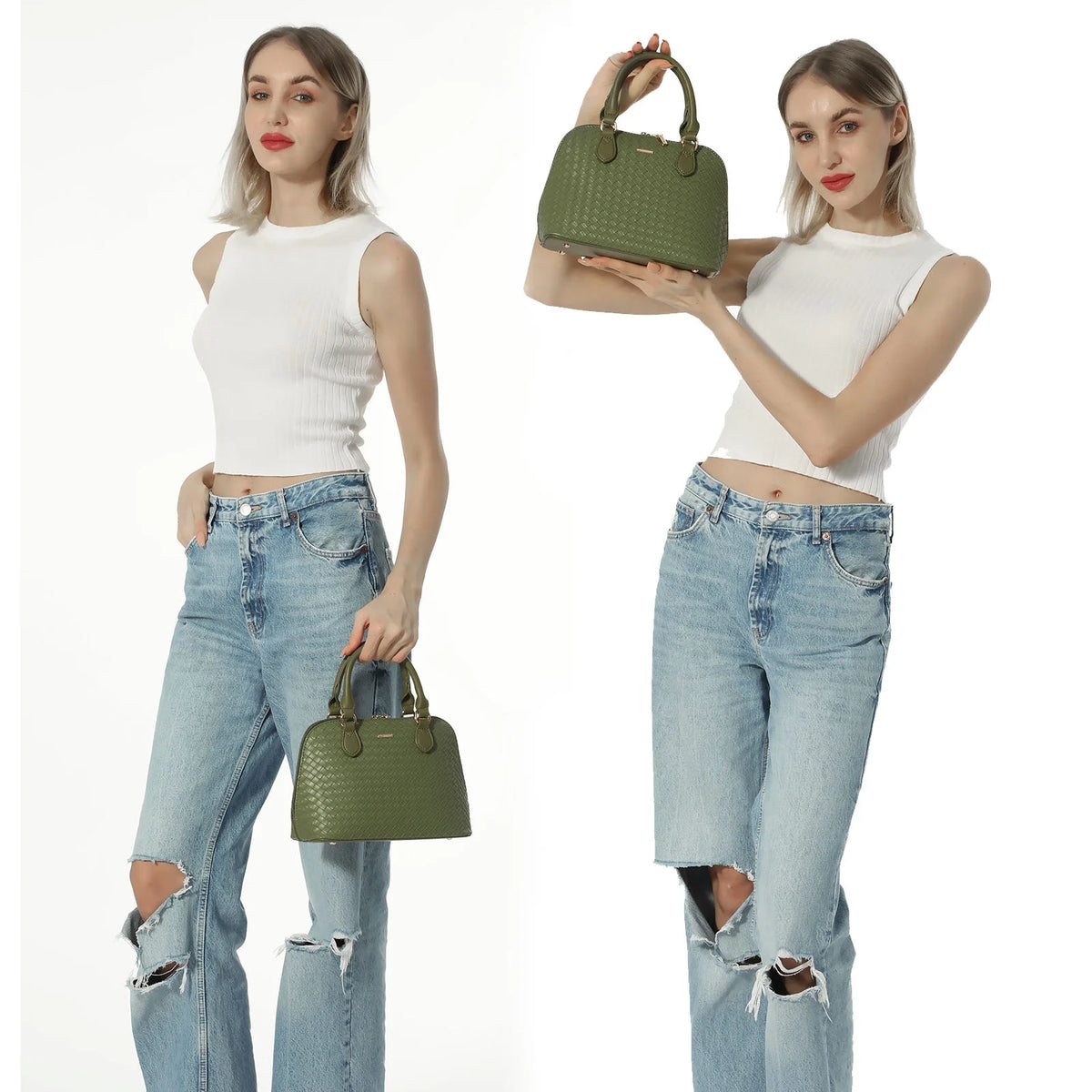 Dome Satchel Handbags with Double Zipper H437