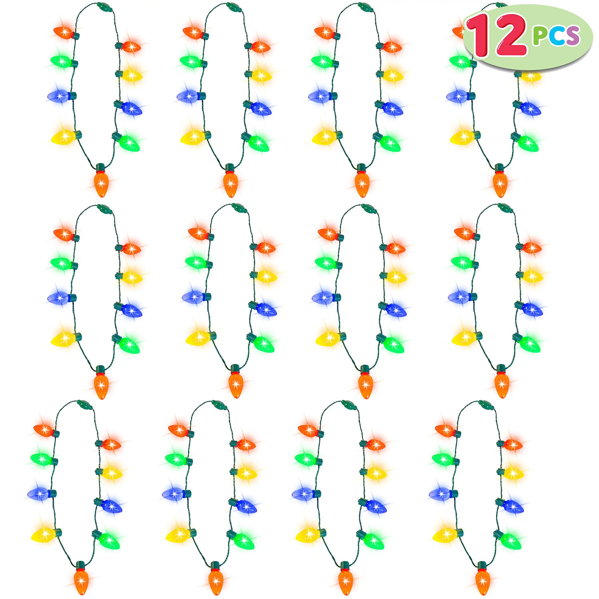 12 Piece Christmas LED Light Up Bulb Necklaces I9400