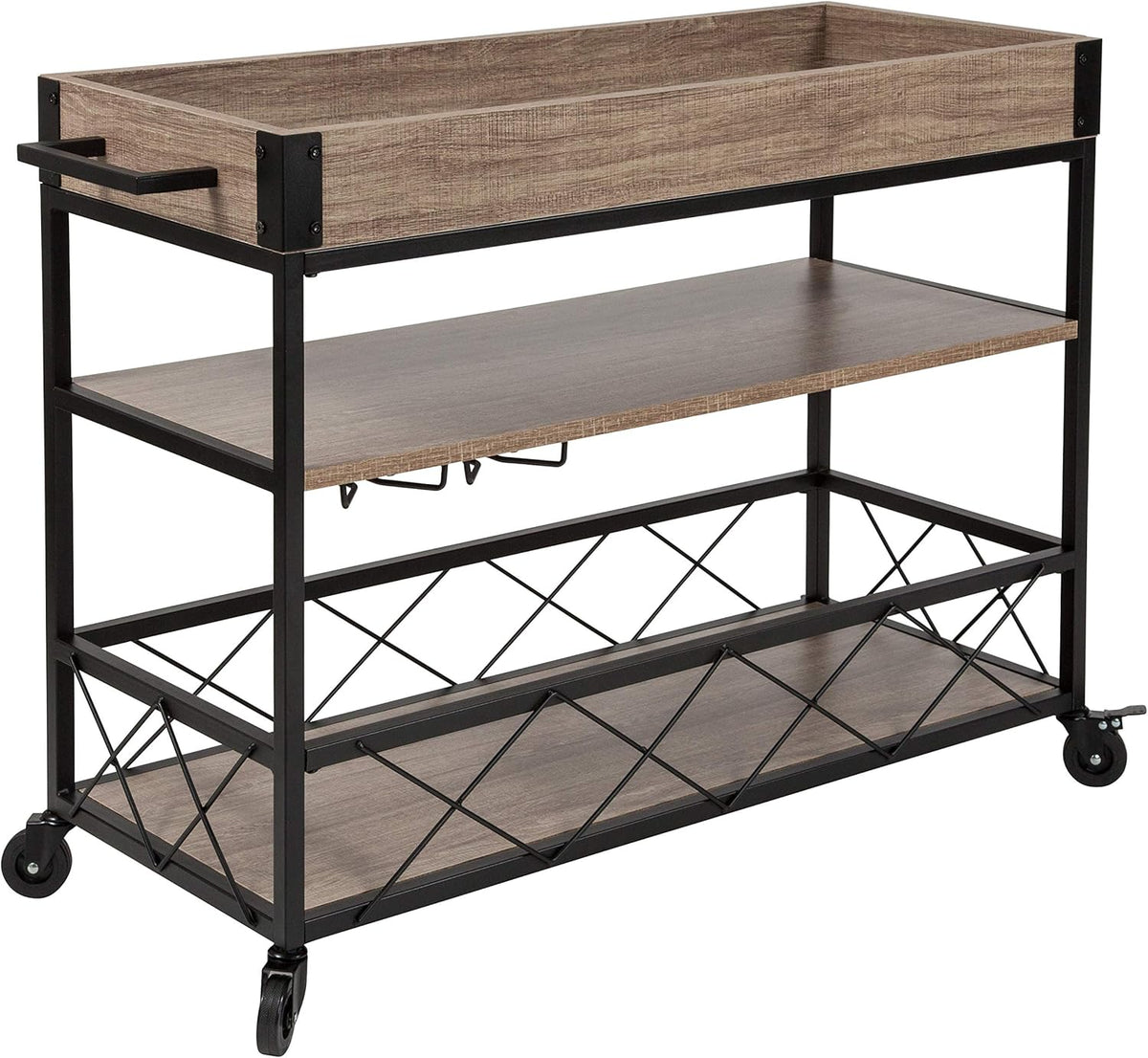 Light Oak Wood Kitchen Bar Cart with Storage Rack and Shelf A31428