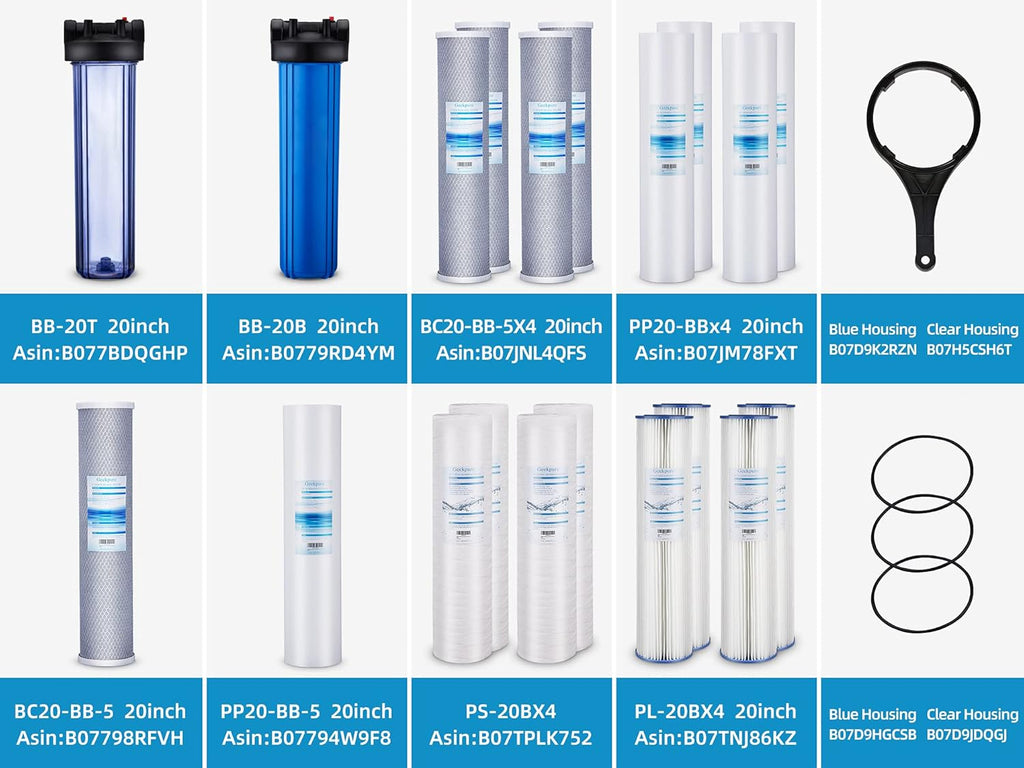 20 Inch Whole House Replacement Water Filter Cartridges PP Sediment and Block Carbon Filters 5 Micron Pack of 6 C751351
