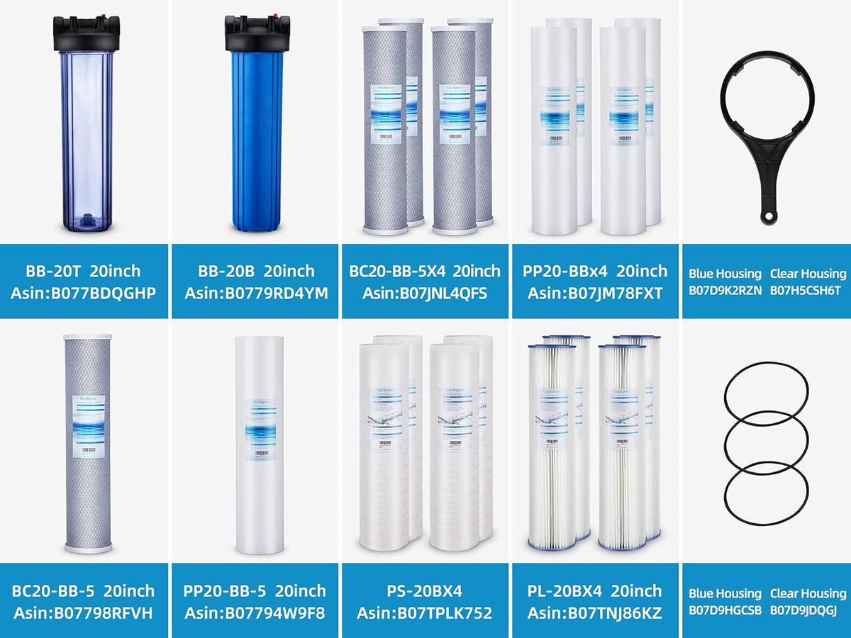 20 Inch Whole House Replacement Water Filter Cartridges PP Sediment and Block Carbon Filters 5 Micron Pack of 6 C751351