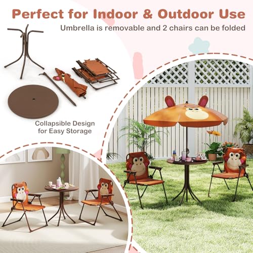 Kids Picnic Table with 2 Folding Chairs and Adjustable Umbrella O58405