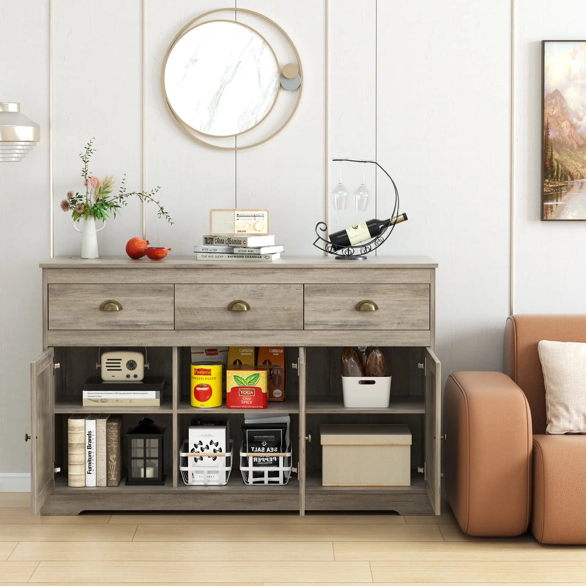 White 3 Drawer 3 Door Sideboard Storage Cabinet B305513
