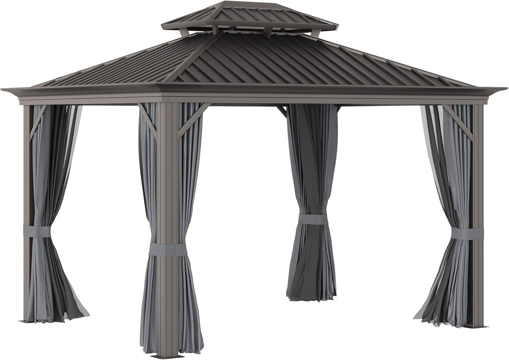 10x12 Hardtop Aluminum Frame Gazebo with Curtains and Netting K551328