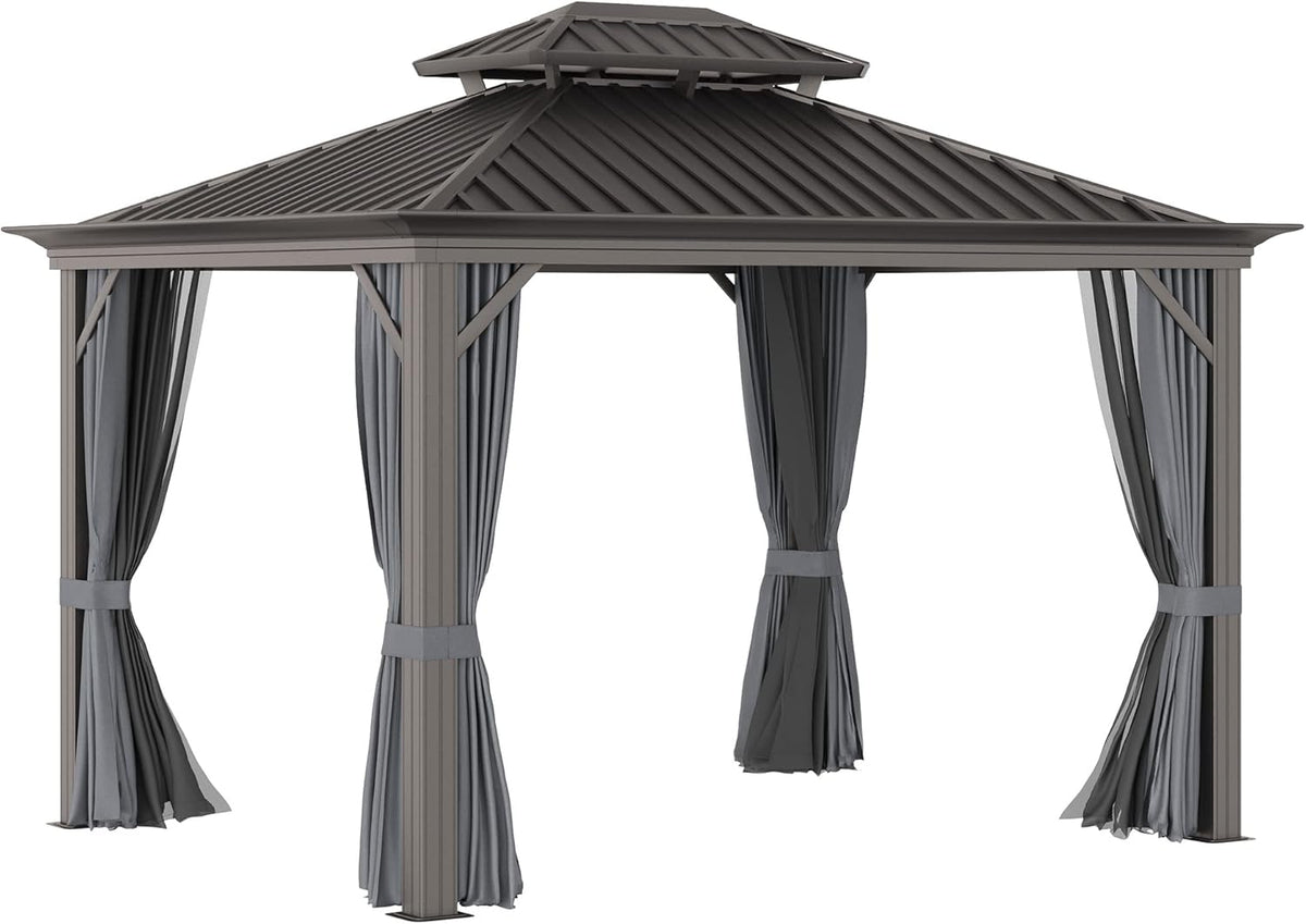 10x12 Hardtop Aluminum Frame Gazebo with Curtains and Netting K551328