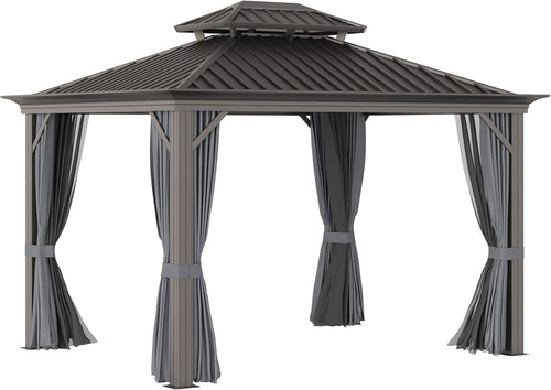 10x12 Hardtop Aluminum Frame Gazebo with Curtains and Netting K551328
