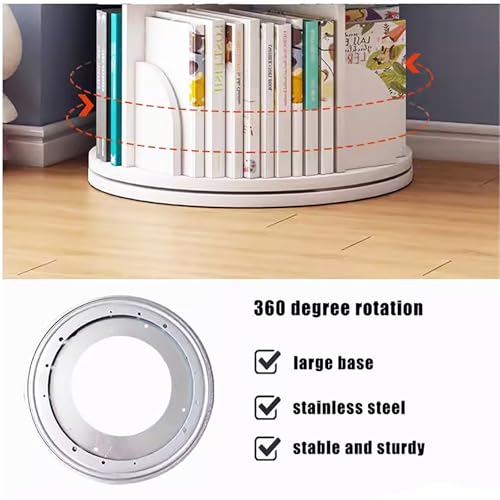 5 Tier White Solid Wood Rotating Bookshelf Y346244