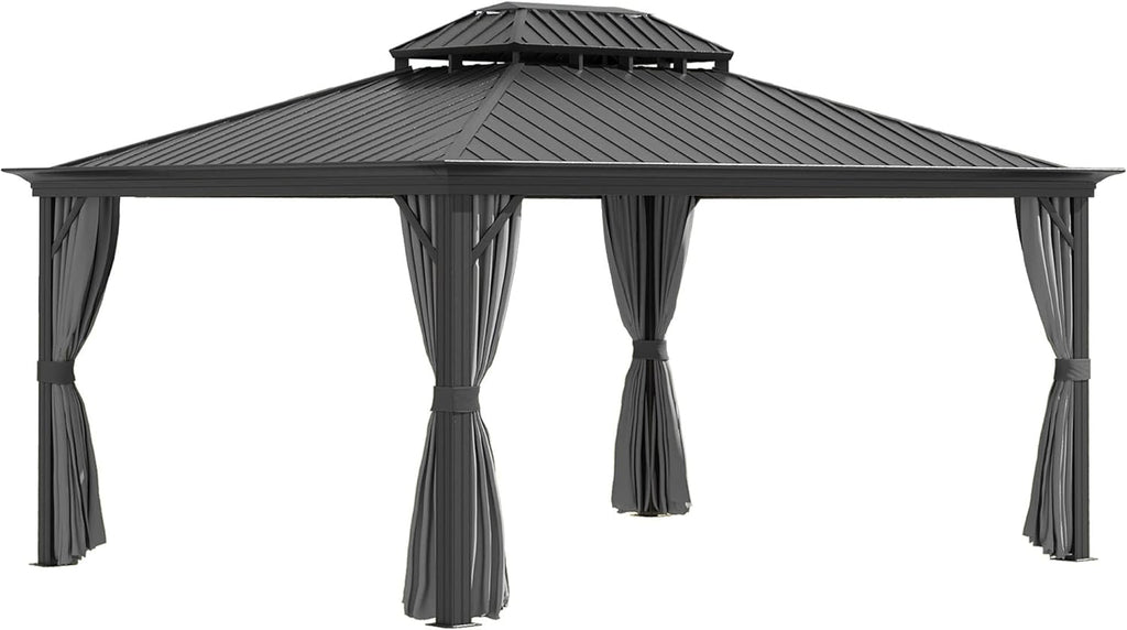 10x12 Hardtop Aluminum Frame Gazebo with Curtains and Netting K551328