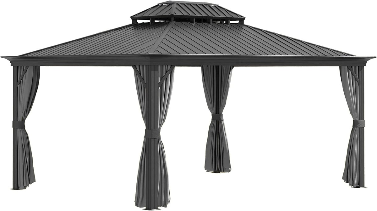 10x12 Hardtop Aluminum Frame Gazebo with Curtains and Netting K551328
