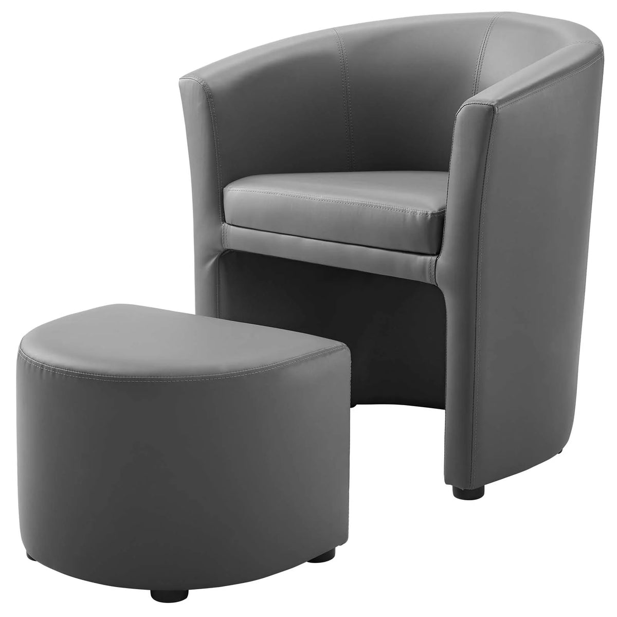 Grey Faux Leather Armchair and Ottoman A673