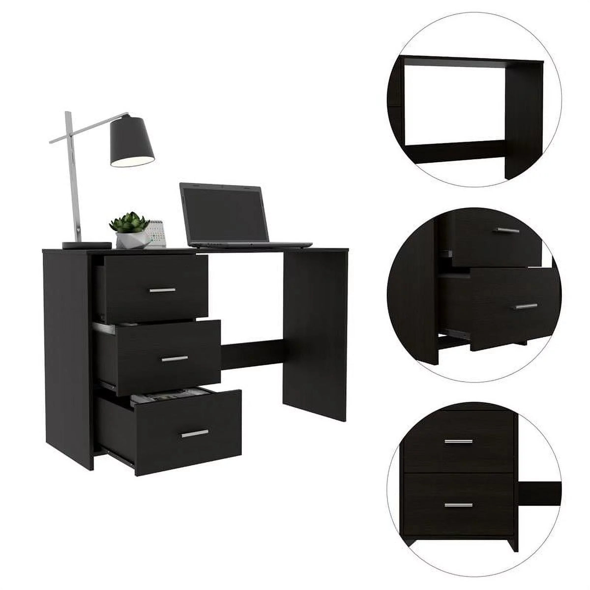Black Computer Desk with Three Drawers H13757