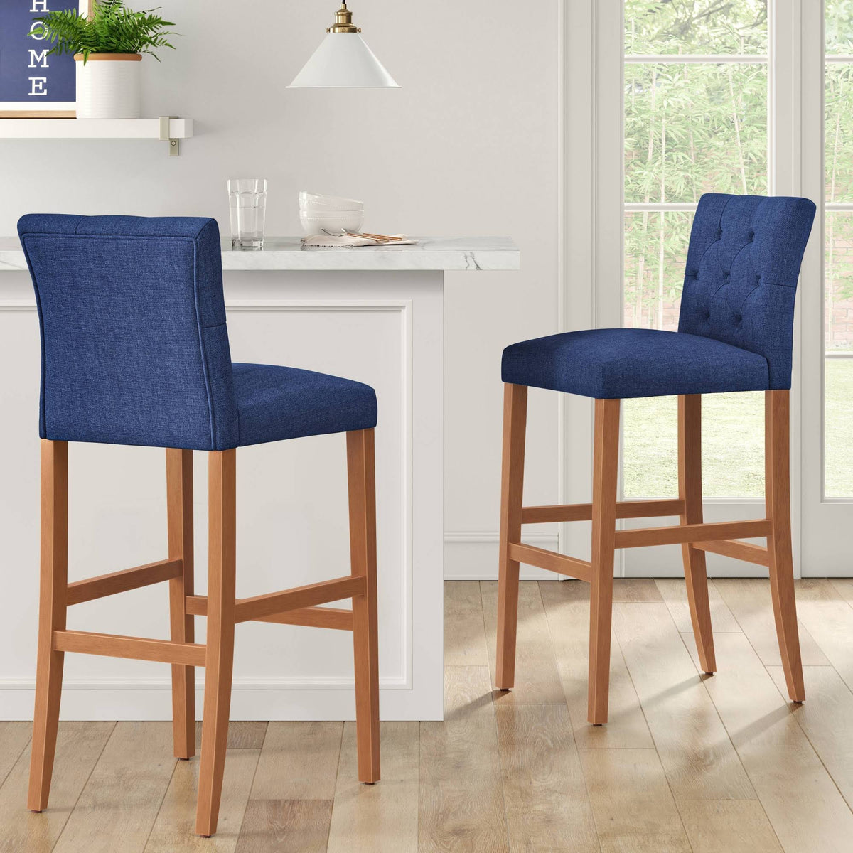 Navy Tufted Barstool W9511