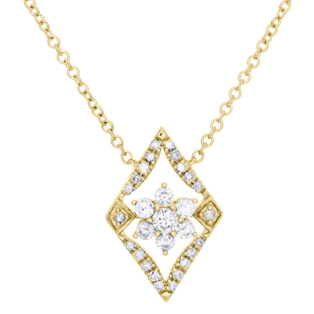 14K Yellow Gold Diamond Geometric Cluster Necklace 18" K431